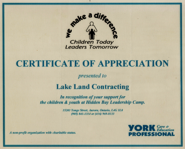 Certificate of Appreciation